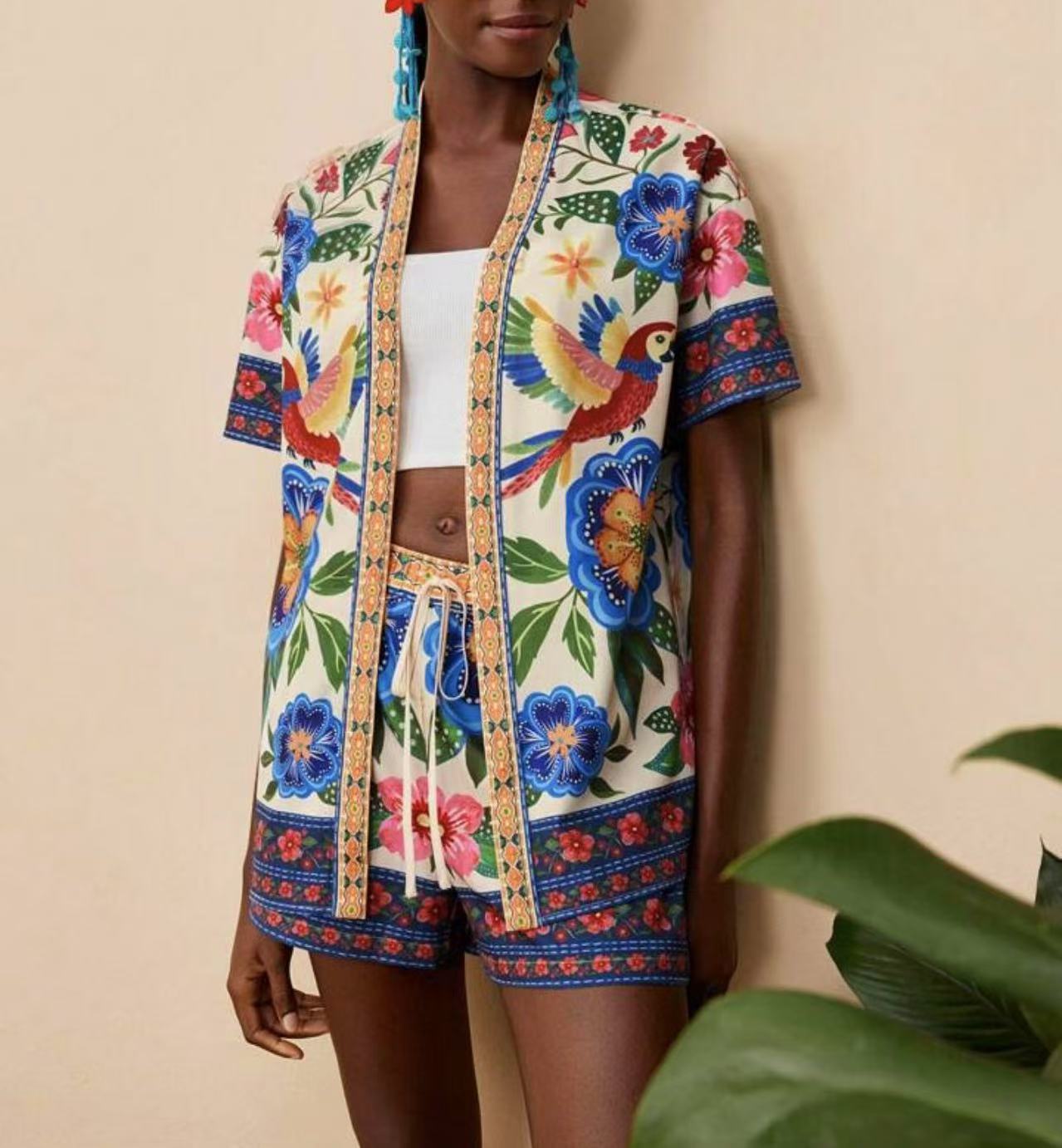 Fashion Casual Printing Cardigan Short Sleeve Shorts Suit - Image 7
