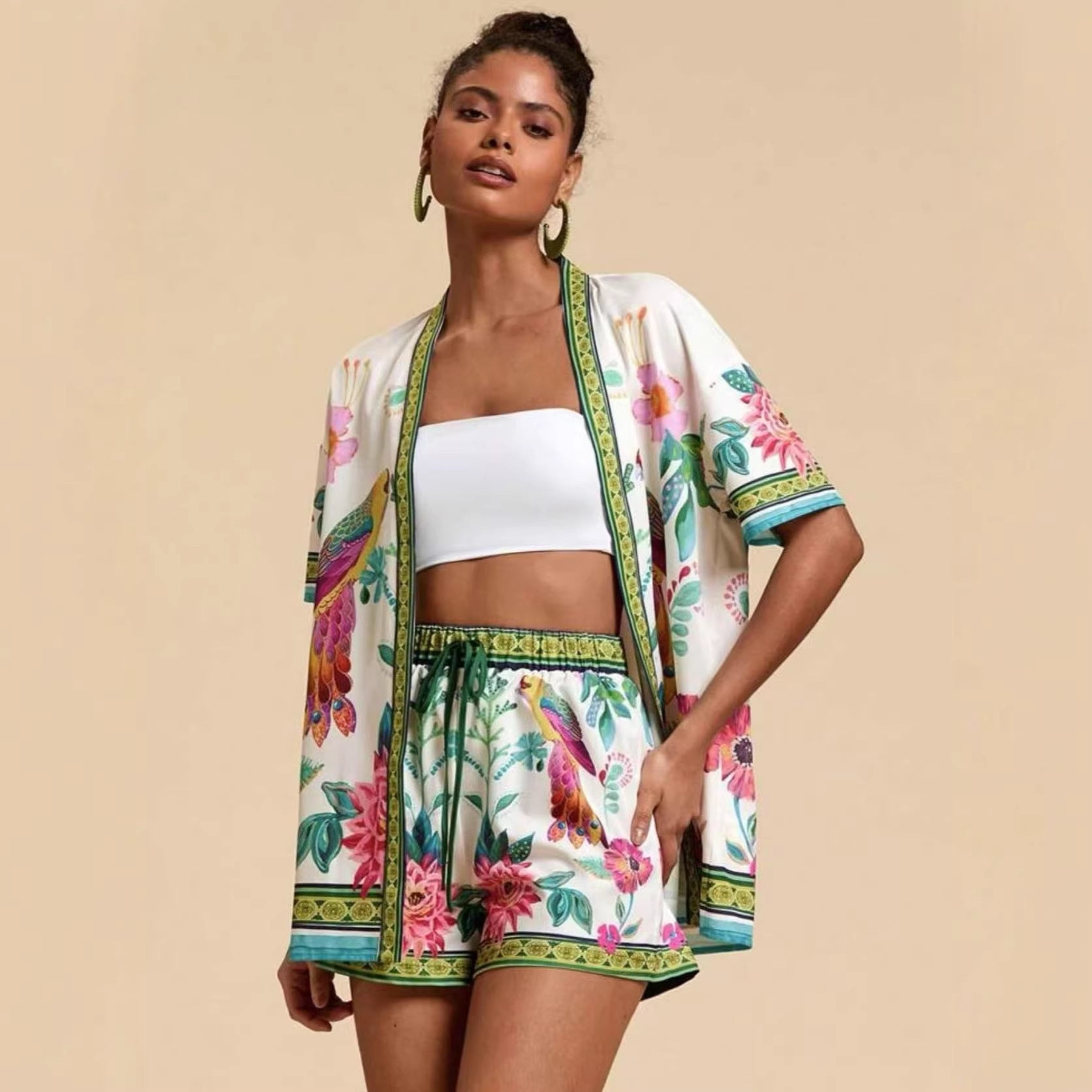 Fashion Casual Printing Cardigan Short Sleeve Shorts Suit - Image 2