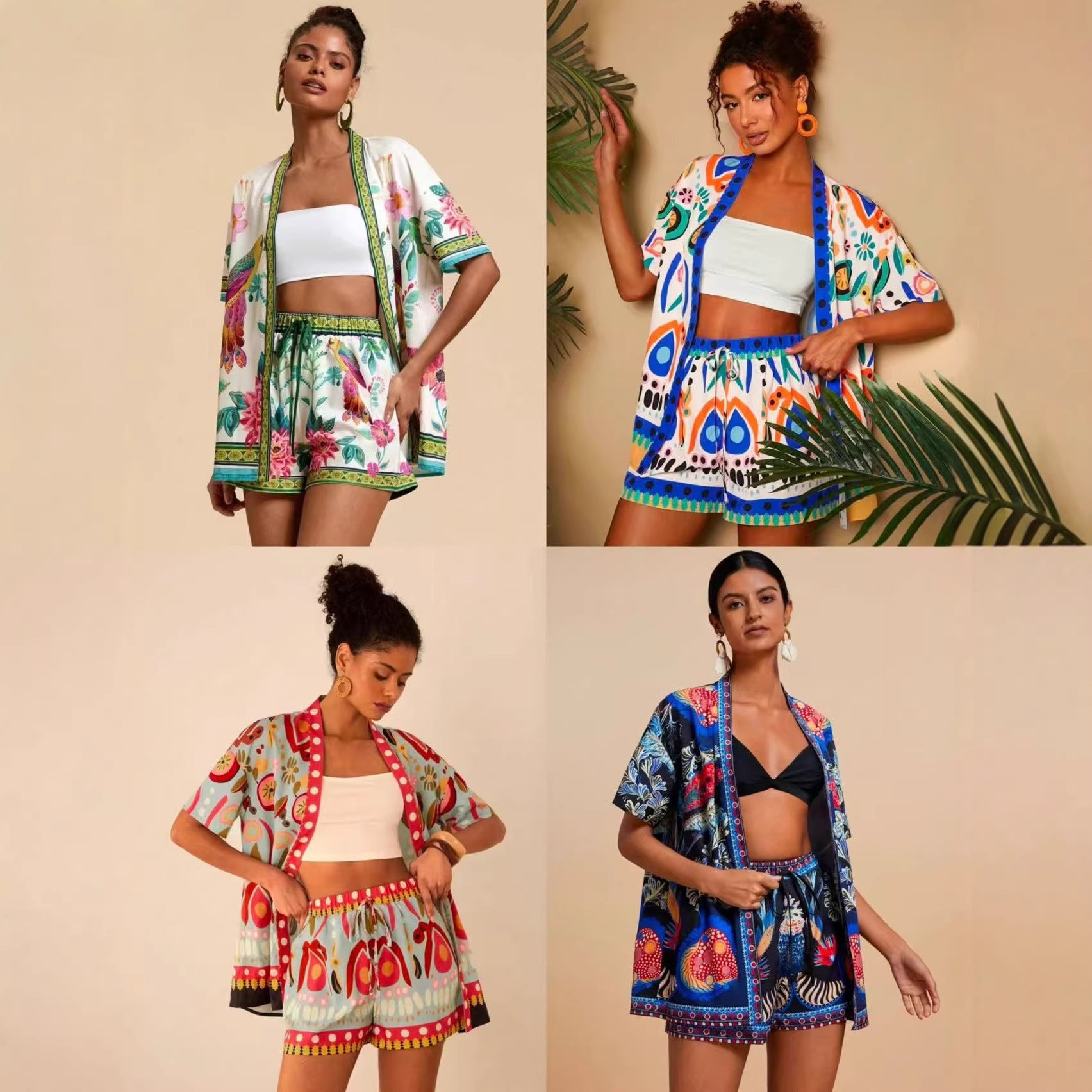 Fashion Casual Printing Cardigan Short Sleeve Shorts Suit - Image 3