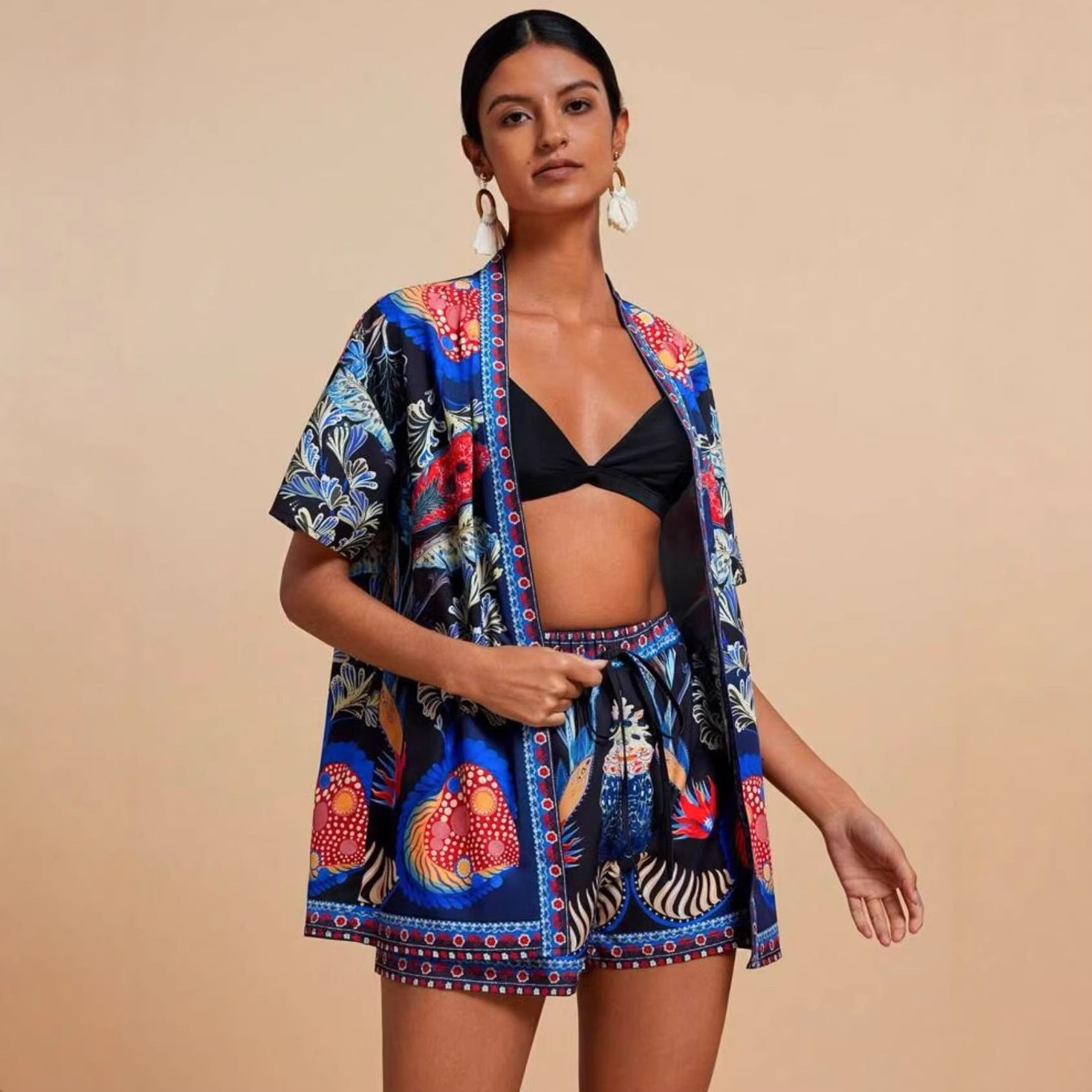 Fashion Casual Printing Cardigan Short Sleeve Shorts Suit - Image 4